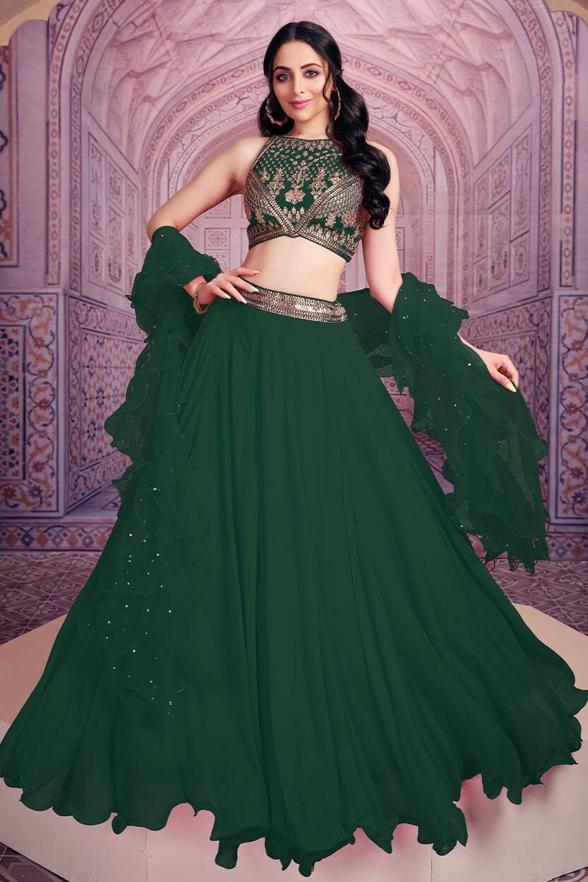 Green Colour Georgette Lehenga.
