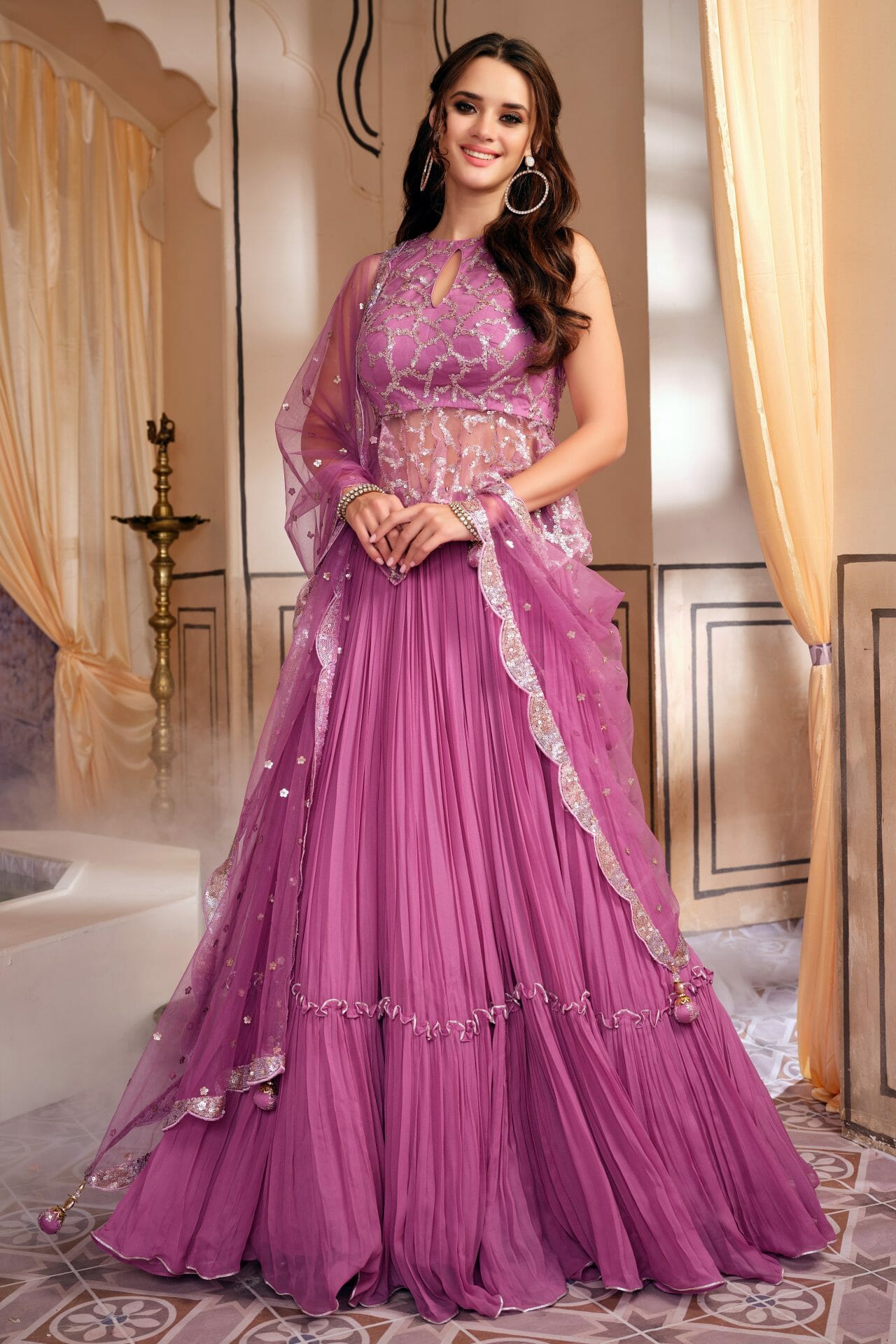 Mauve Colour Georgette Lehenga.