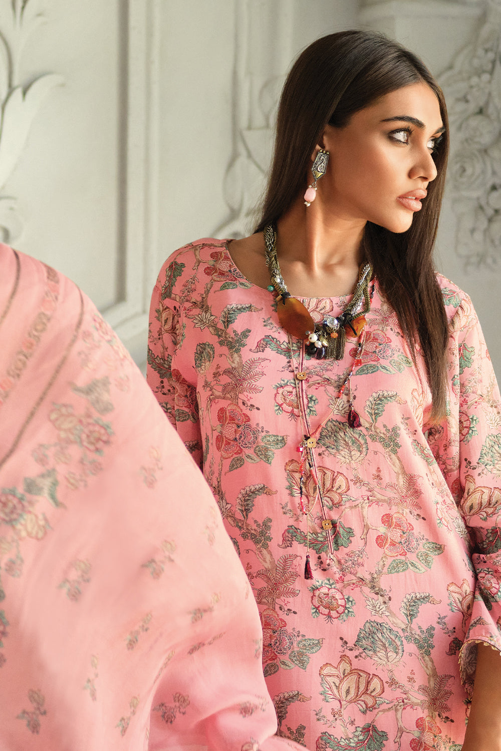 Pink Colour Cotton Printed Unstitched Suit Material
