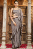 Grey Color Georgette Ruffled Saree with Readymade Blouse