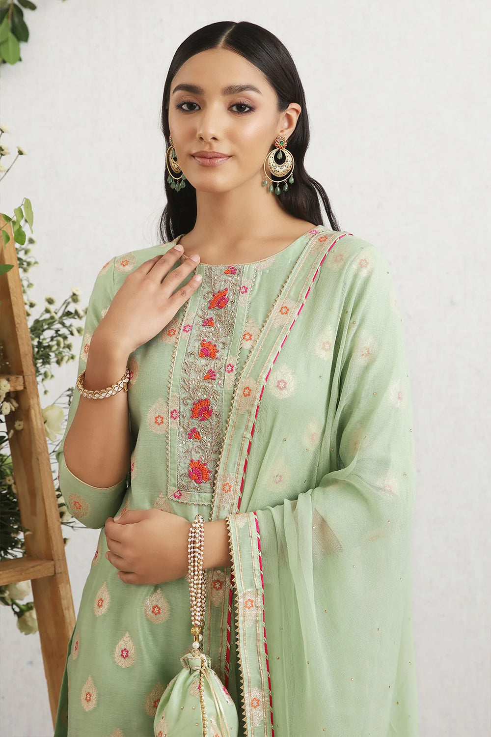 Pista Color Chanderi Woven Suit Material.