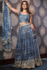 Blue Colour Chinon Silk Lehenga