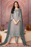 Grey Colour Silk Unstitched Suit Material.