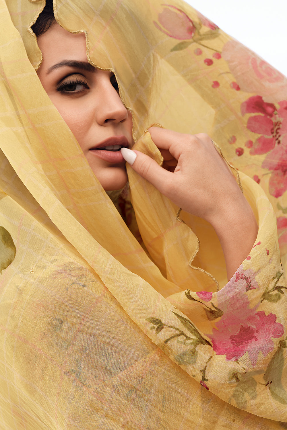 Mustard Color Organza Digital Print Unstitched Suit Material