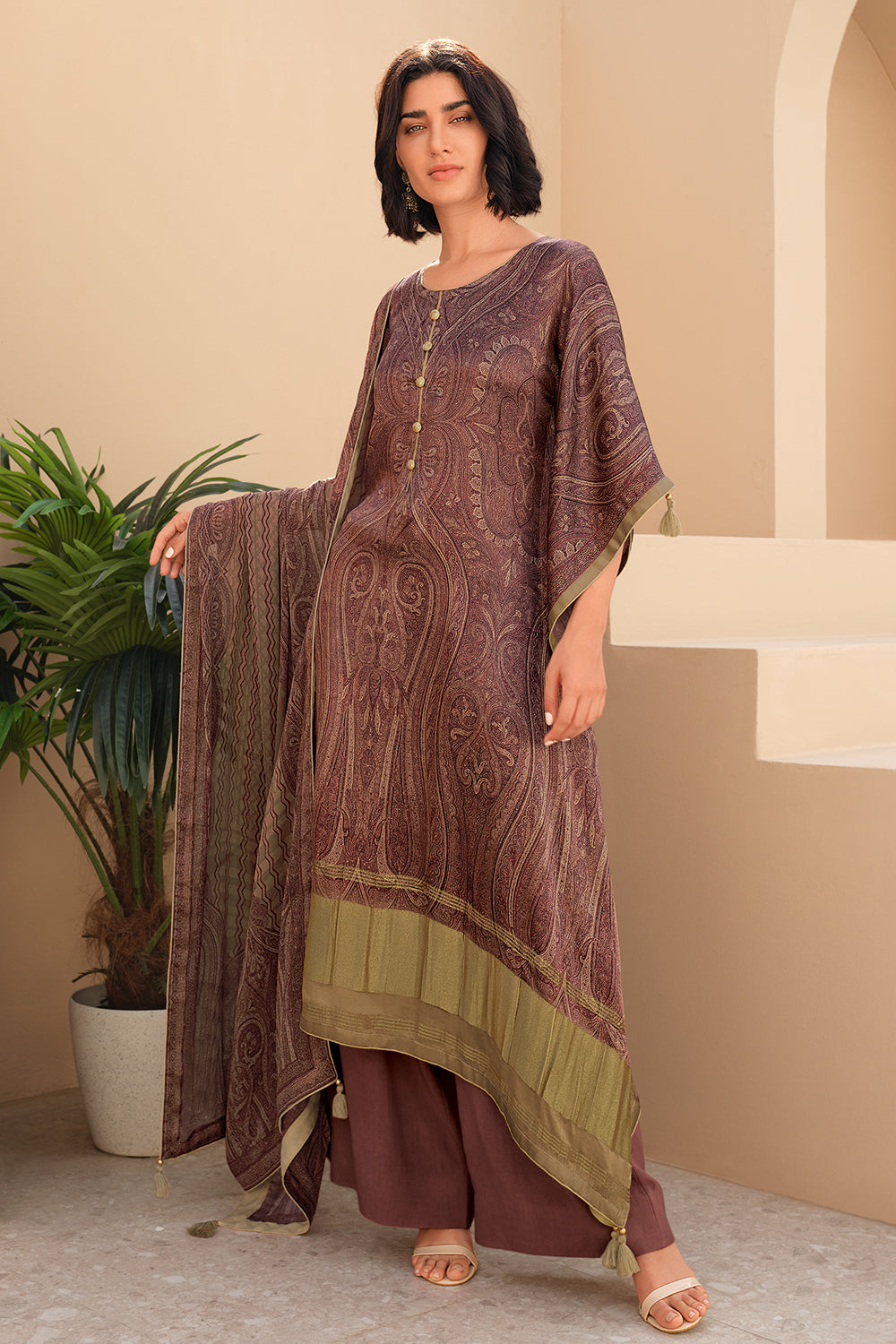 Brown Viscose Silk Unstitched Suit Material