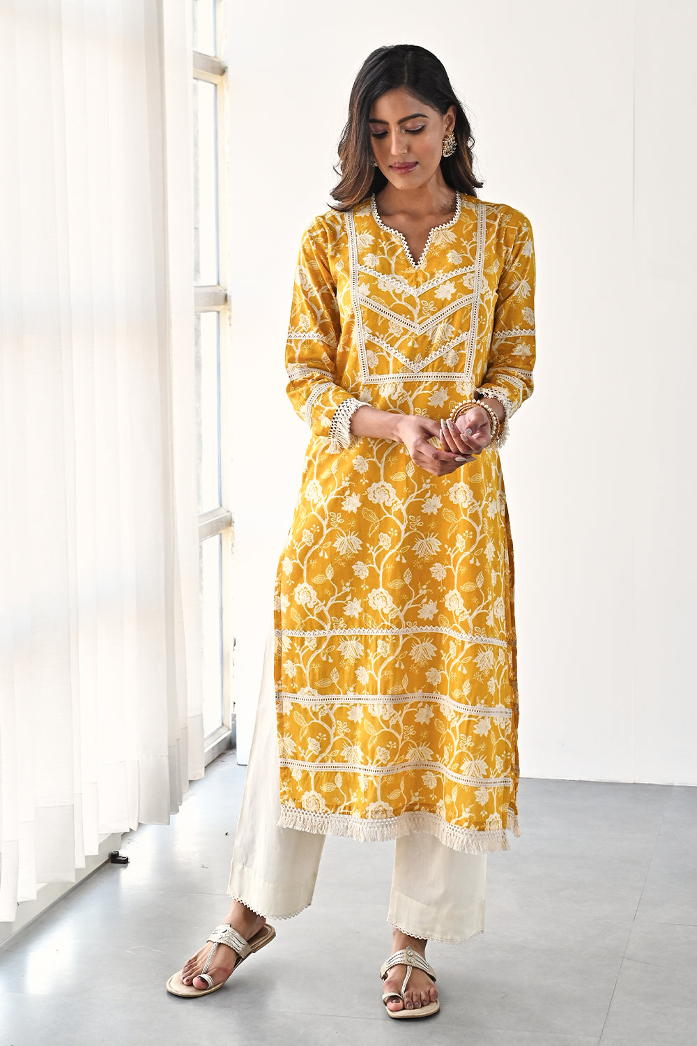 Mustard Color Cotton Printed Kurta and Pant Set