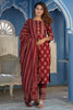 Maroon Colour Cotton Printed Suit
