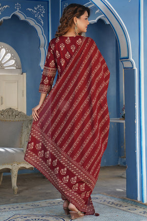 Maroon Colour Cotton Printed Suit