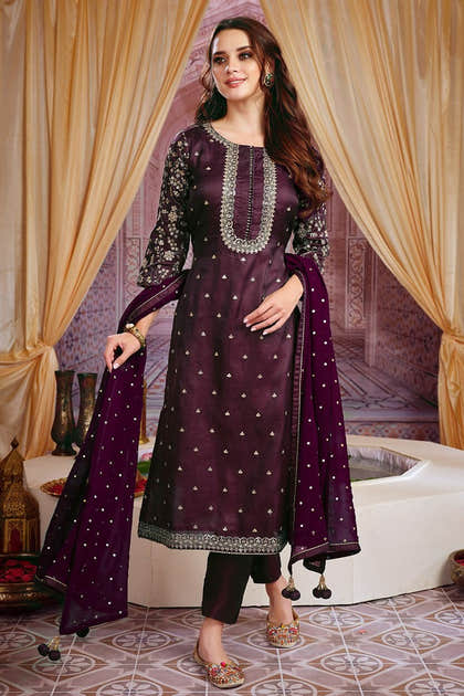 Dark Scarlet Colour Silk Unstitched Suit Material.