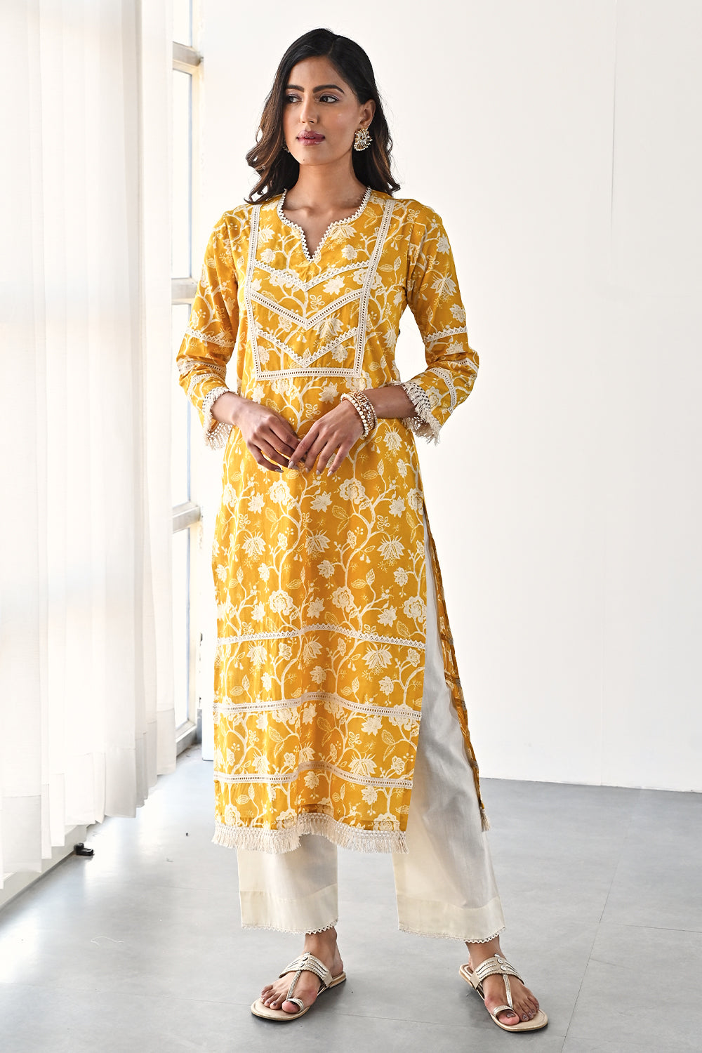 Mustard Color Cotton Printed Kurta and Pant Set