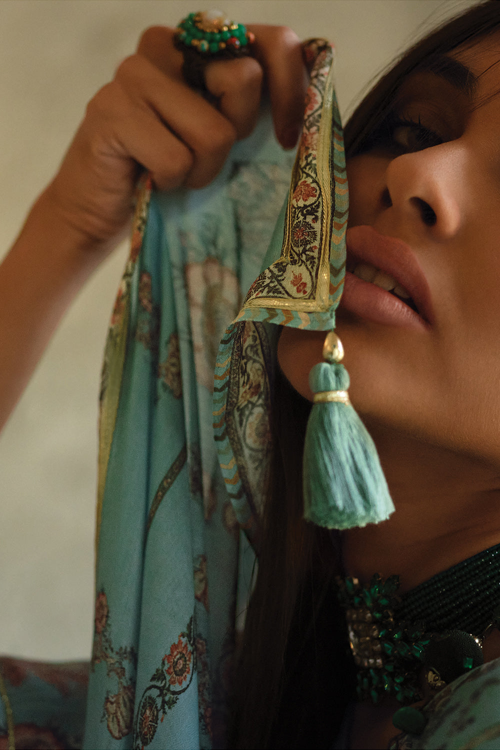 Turquoise Colour Cotton Printed Unstitched Suit Material