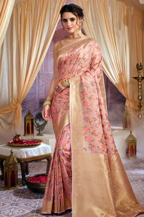 Baby Pink Colour Kora Silk Saree.