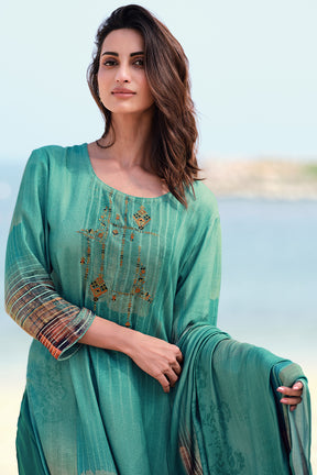 Turquois Color Spun Fabric Printed Suit Marterial