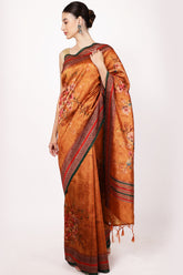 Mustard Colour Printed Tussar Silk Saree.