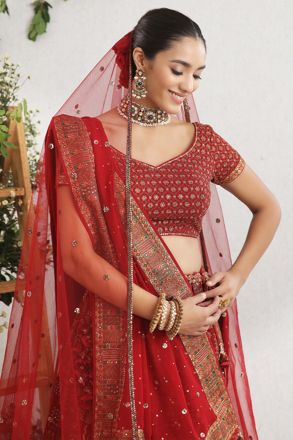 Maroon Color Georgette Embroidered Lehenga.