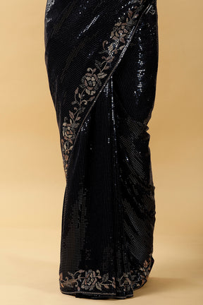 Navy Blue Colour Embroidered Georgette Saree