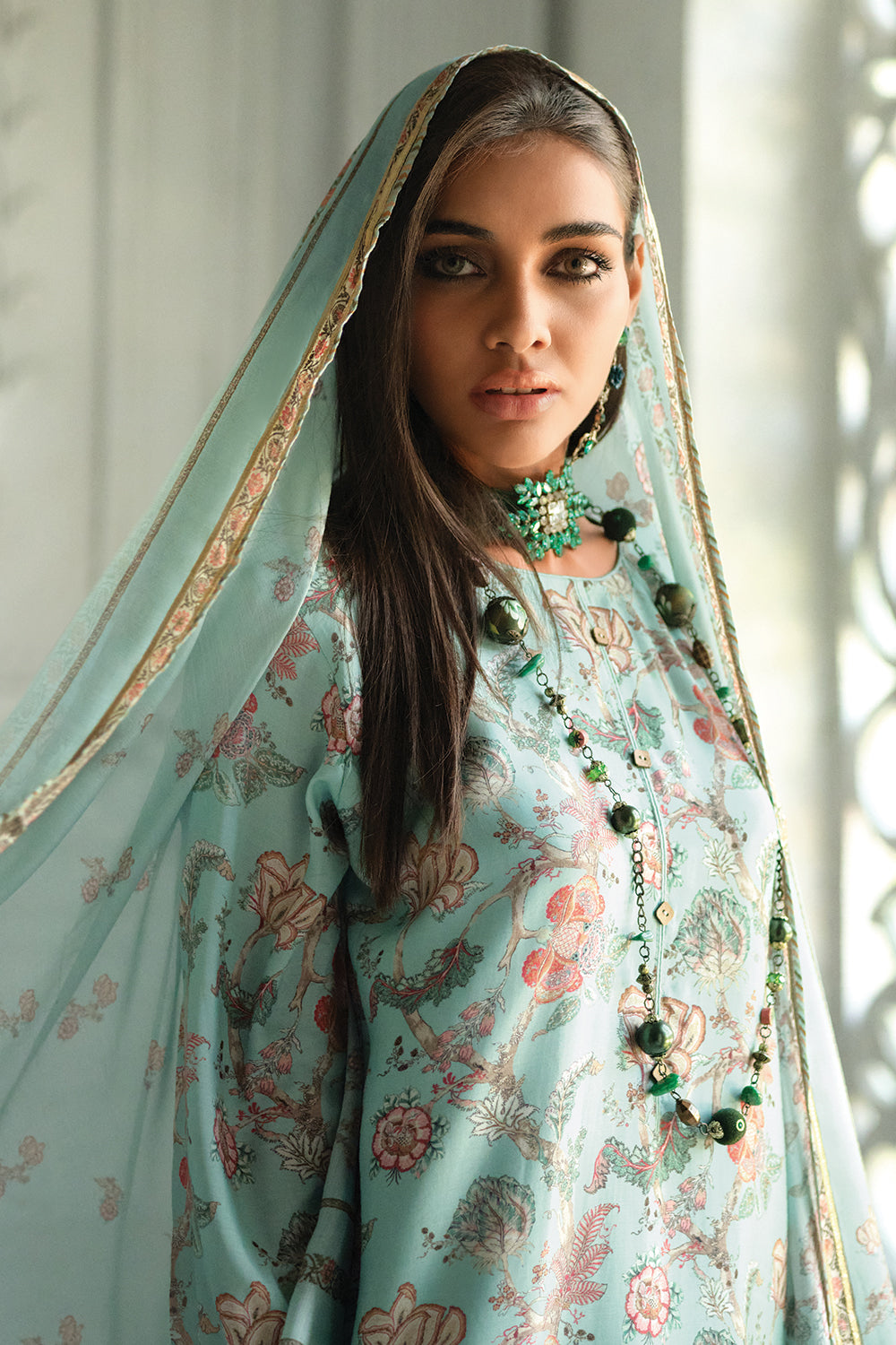 Turquoise Colour Cotton Printed Unstitched Suit Material
