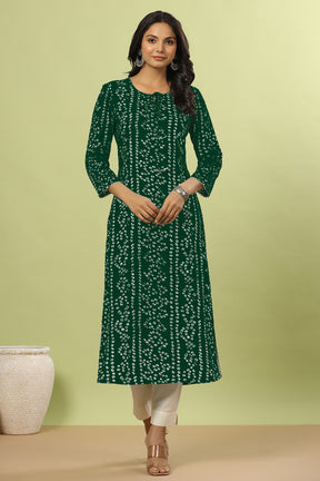 Bottle Green Color Bandhani Print Cotton Kurti