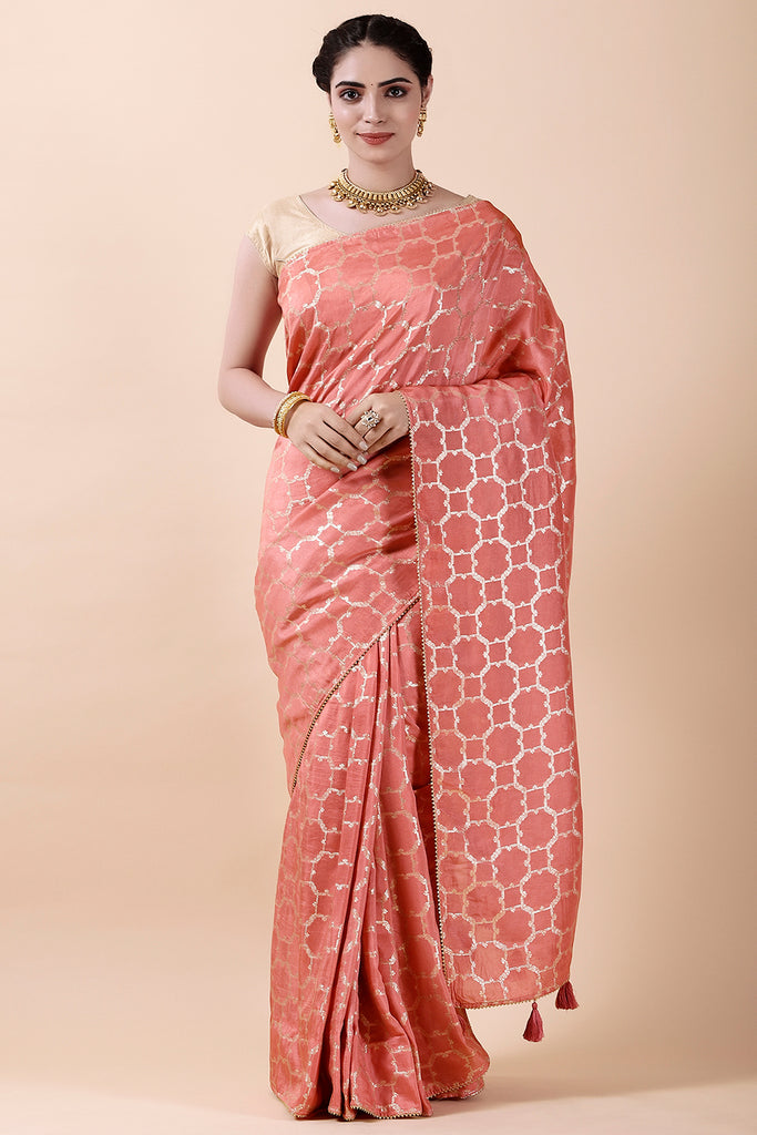 Peach Colour Weaving Silk Saree