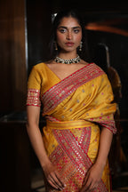 Mustard Colour Embroidery Silk Saree