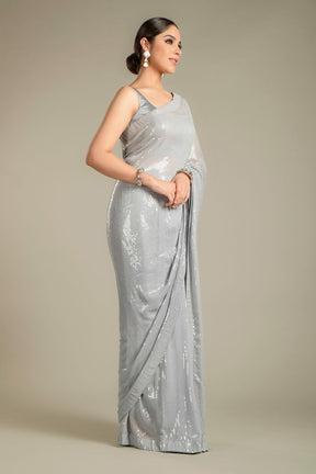 Grey Colour Sequins Work Saree