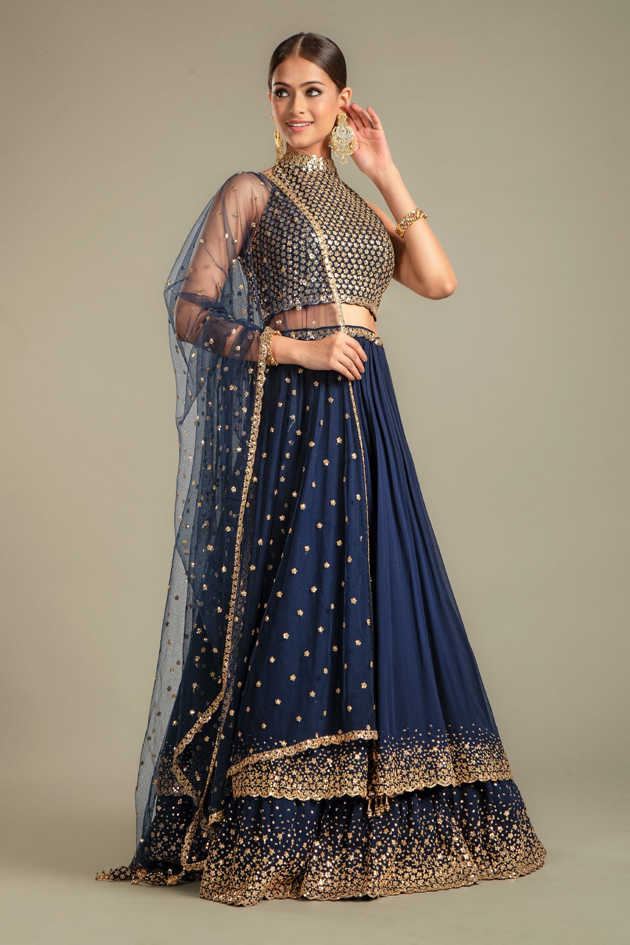 Navy Blue Georgette Lehenga