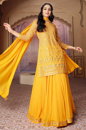 Mustard Colour Georgette Skirt Suit