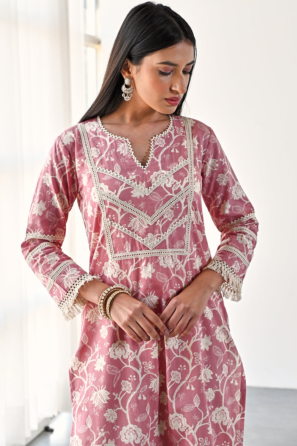 Pink Color Cotton Printed Kurta and Pant Set