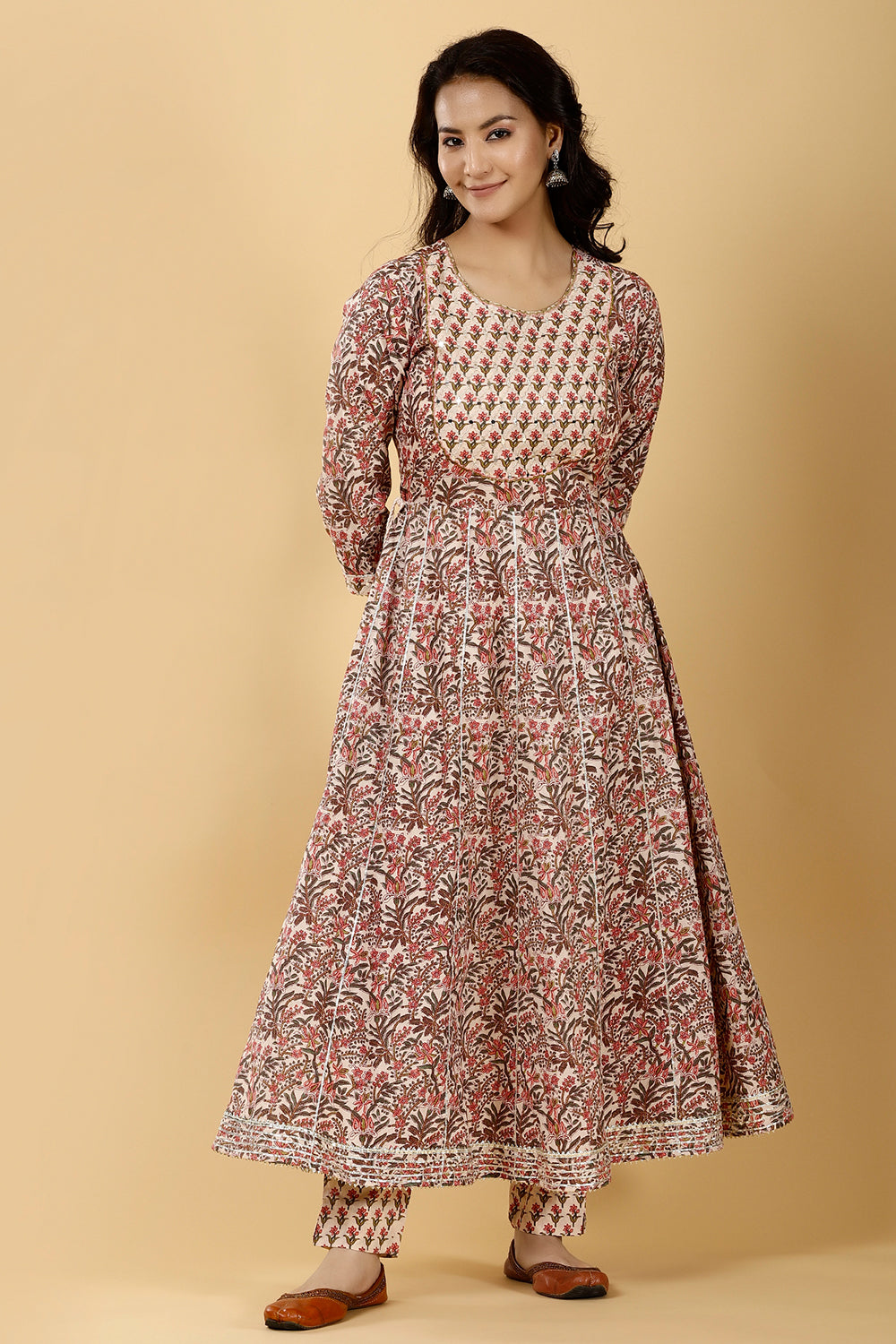 Beige Color Cotton Printed Suit