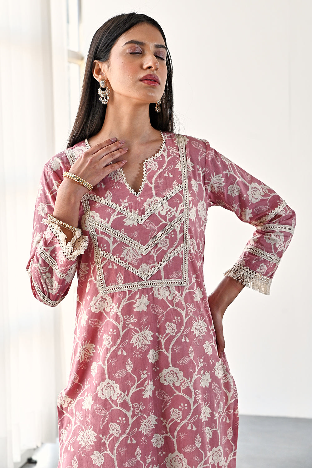 Pink Color Cotton Printed Kurta and Pant Set