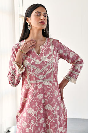 Pink Color Cotton Printed Kurta and Pant Set