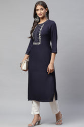 Navy Color Cotton Embroidery Kurta