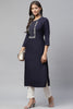 Navy Color Cotton Embroidery Kurta
