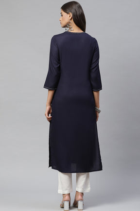 Navy Color Cotton Embroidery Kurta