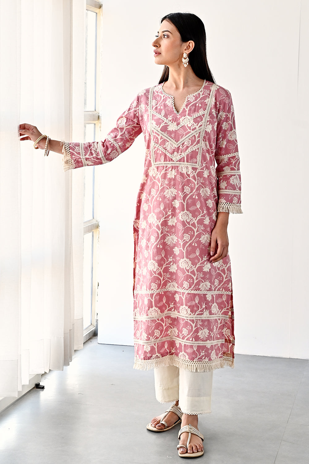 Pink Color Cotton Printed Kurta and Pant Set