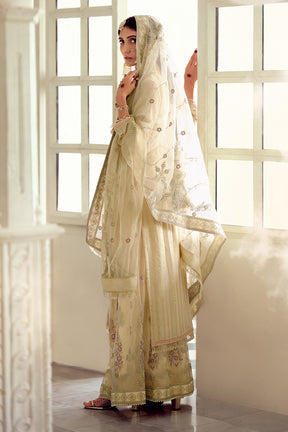 Cream Color Georgette Embroidered Unstitched Suit Material