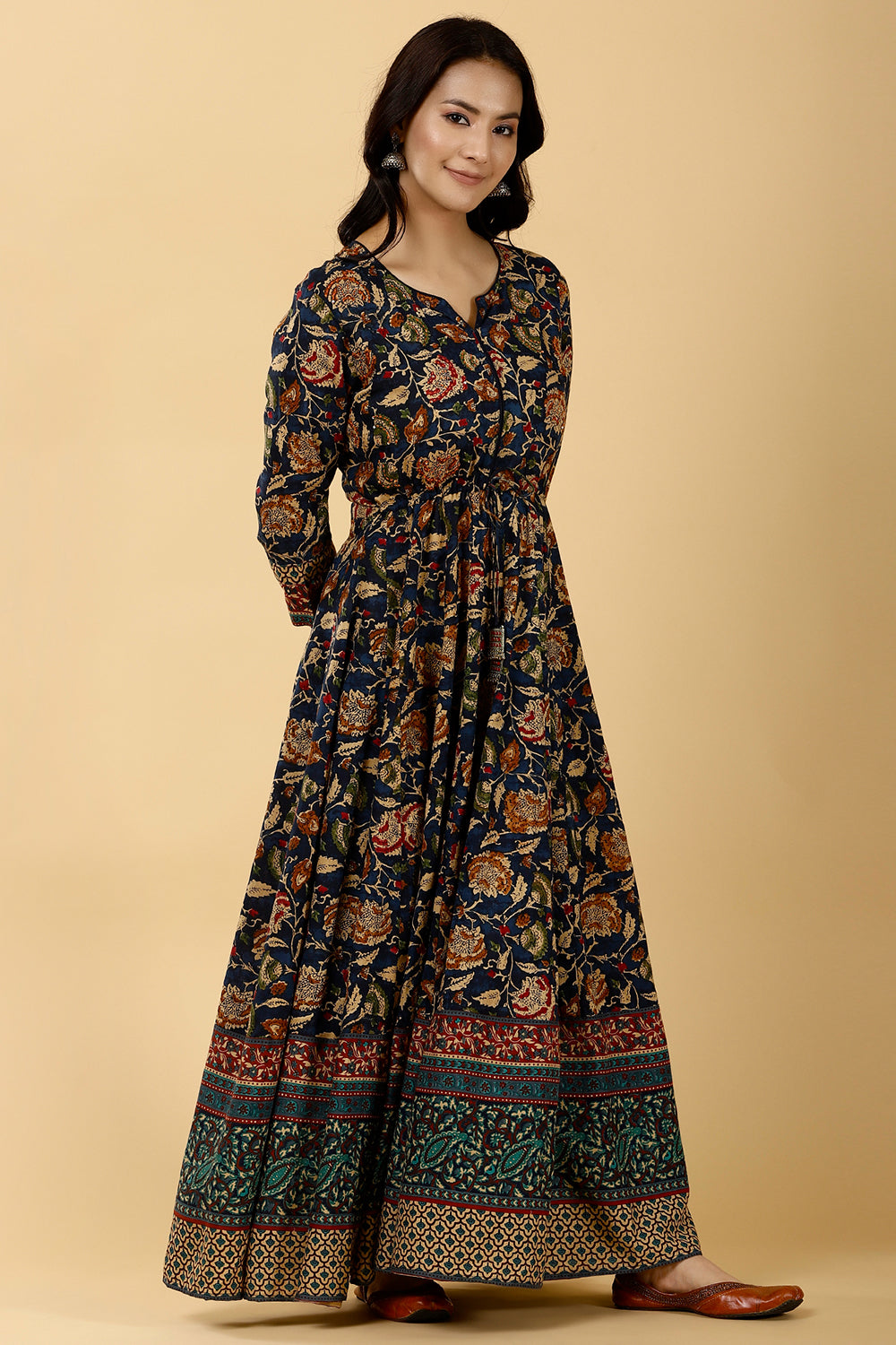 Navy Color Cotton Printed Anarkali Kurti