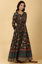 Navy Color Cotton Printed Anarkali Kurti
