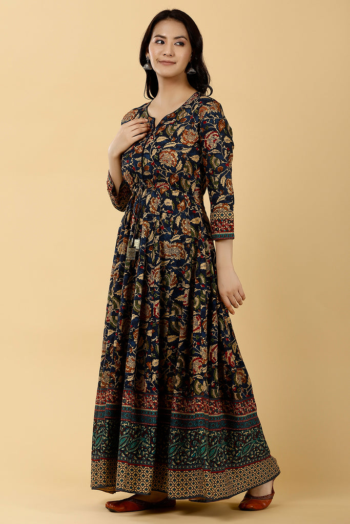 Navy Color Cotton Printed Anarkali Kurti
