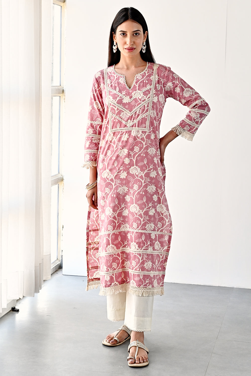 Pink Color Cotton Printed Kurta and Pant Set
