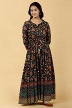 Navy Color Cotton Printed Anarkali Kurti