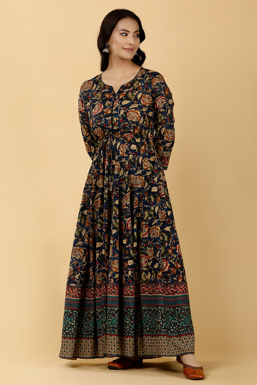 Navy Color Cotton Printed Anarkali Kurti