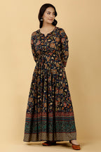 Navy Color Cotton Printed Anarkali Kurti