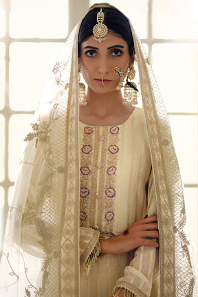 Cream Color Georgette Embroidered Unstitched Suit Material
