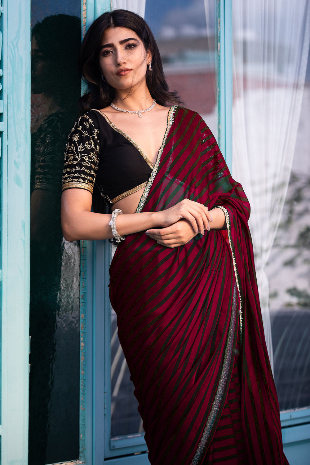 Maroon Color Georgette Saree