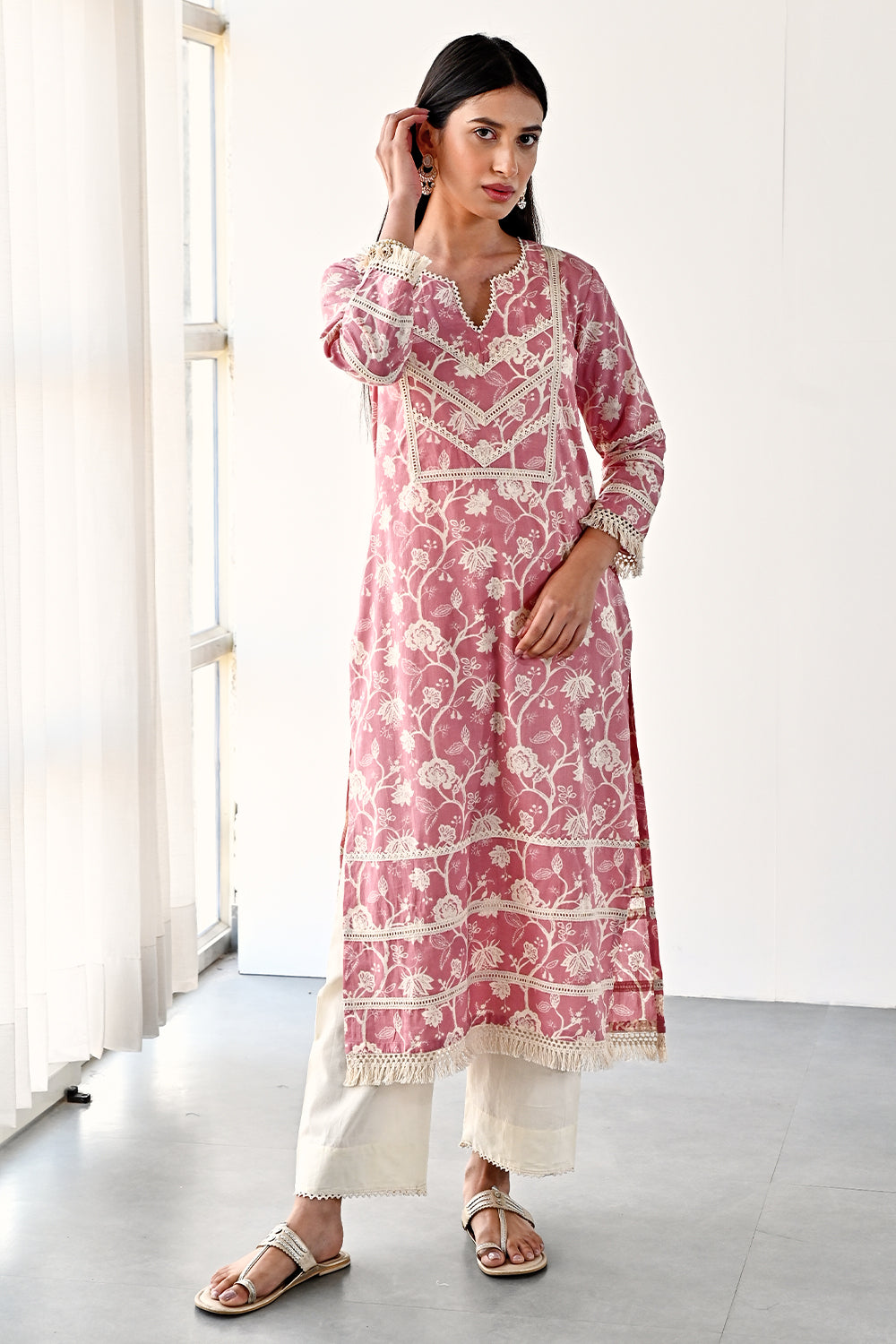 Pink Color Cotton Printed Kurta and Pant Set