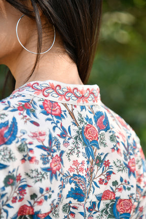 Beige Colour Cotton Printed Peonies Dress