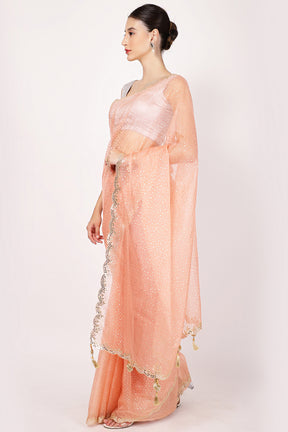 Peach Colour Organza Silk Saree