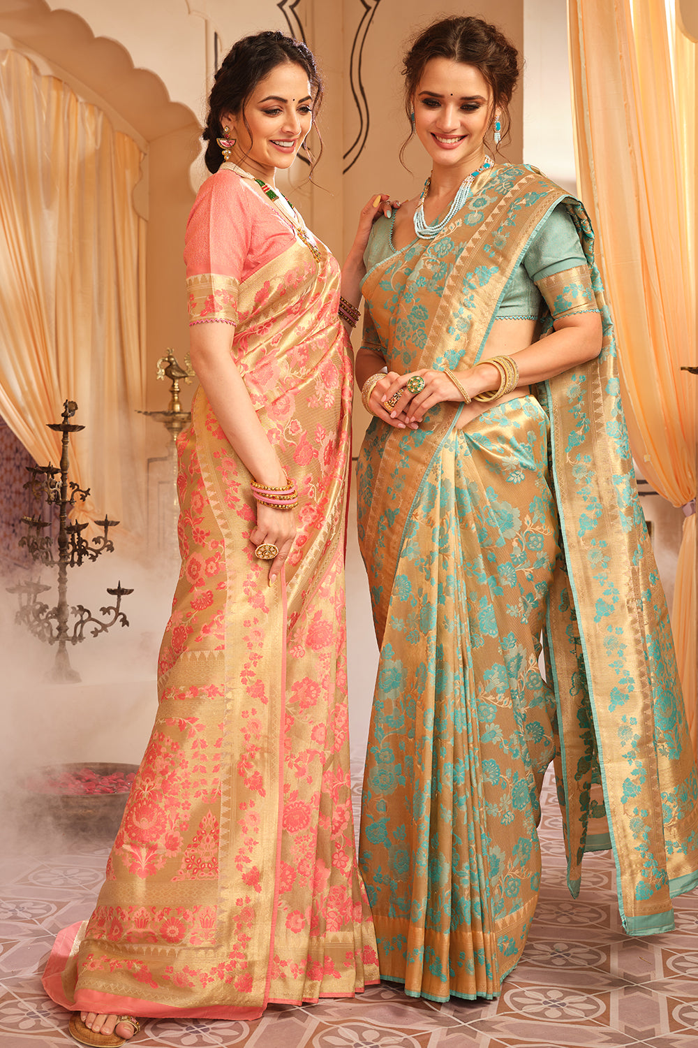 Turquoise Colour Banarsi Silk Saree.