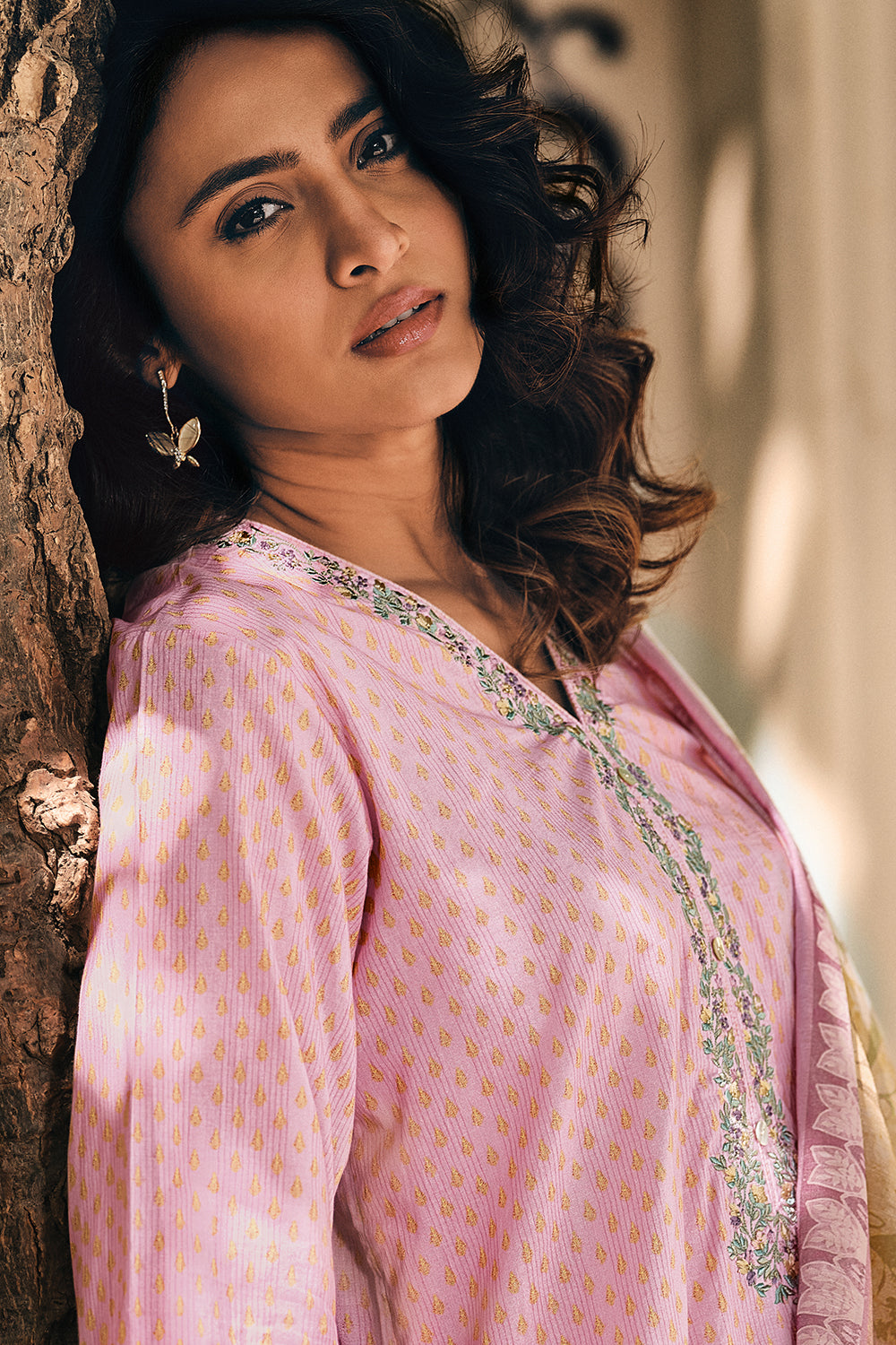 Pink Color Cotton Unstitched Suit Material